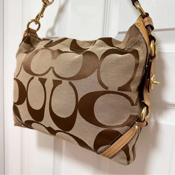 Coach Carly Signature Jacquard Leather Trim Large Hobo Shoulder Bag Y2K - Picture 4 of 14